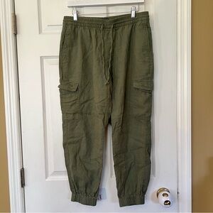 Banana Republic Jogger Capri Pants Sz M Green Linen Blend Cargo Boho Coastal